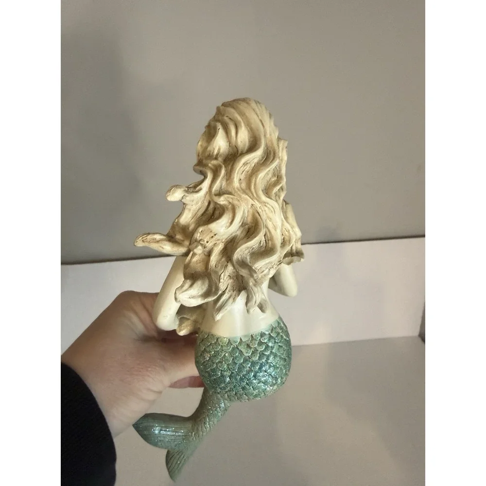 Fantasy Mermaid Collectible Figurine Statue w/ Bowl Seashell Bra Green Tail